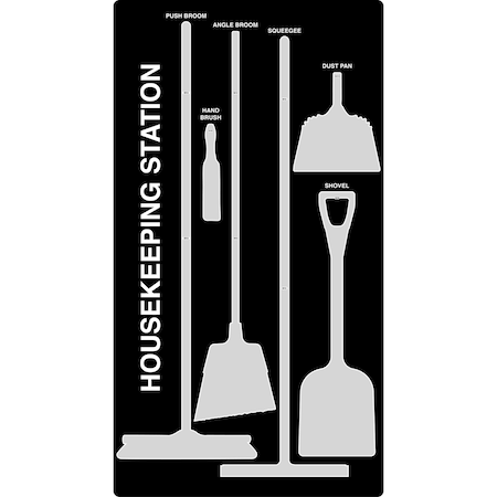 5S Supplies 5S Housekeeping Shadow Board Broom Station Version 8 - Black Board / Gray Shadows No Broom HSB-V8-BLACK/GRAY-BO